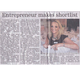 Hexham Courant - Sarah Makes Shortlist