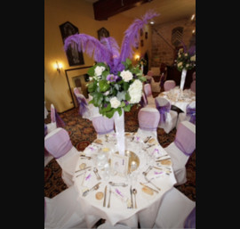 Cadbury's Purple Organza Sashes with Silver Butterflies on White Chair Covers at Langey Castle