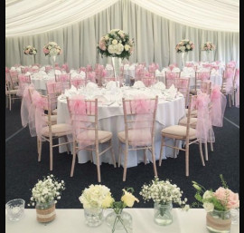 Baby Pink Organza Sashes on Chiavari Chairs