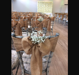 Hessian Sashes with Gypsophlia on Chiavari Chairs