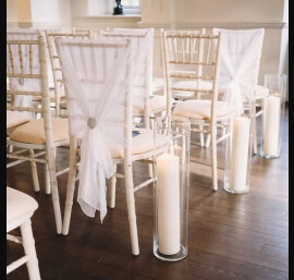 White chiffon chair hoods