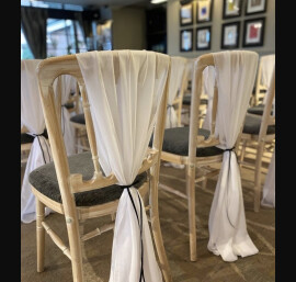 White Chiffon Drapes with Black Satin Bow