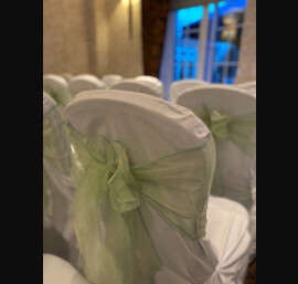 White Chair Cover with Sage Green Sash