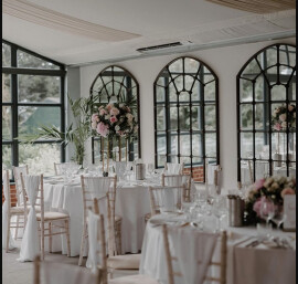 White Chiffon Drapes with Pearl Bands