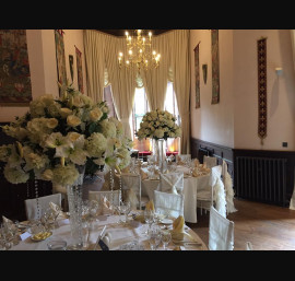 Ivory Ruffle Tail Hoods on Limewash Chiavari Chairs in The Drawing Room