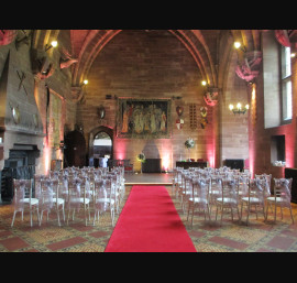 Antique Pink Organza Bows on Limewash Chiavari Chairs in The Great Hall