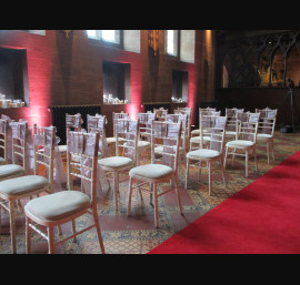 Antique Pink Organza Bows on Limewash Chiavari Chairs in The Great Hall