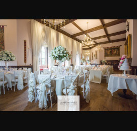 Ivory Ruffle Tail Hoods on Limewash Chiavari Chairs in The Drawing Room