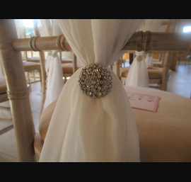 Diamante Brooch on Ivory Chiffon Drapes