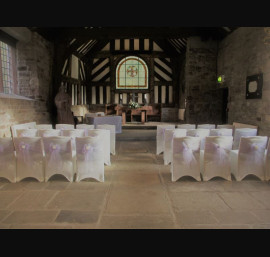 Lavender Organza Sashes on Ivory Chair Covers