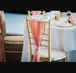 Dusky Pink Chiffon Drapes in the Peel Suite