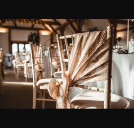 Natural Burlap Linen Sash on Limewash Chiavari Chair at Sandhole Oak Barn