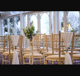 Chiffon Chair Drapes on Limewash Chiavari Chairs