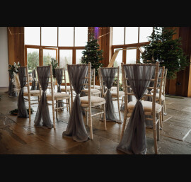 Grey Chiffon Drapes at The Out Barn