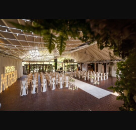 White Chiffon Drapes with Dusty Blue Ribbons at Delamere Manor