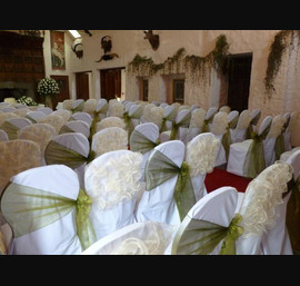 Champagne Chair Frills on White Chair Covers at Miskin Manor