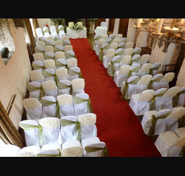 Olive Sashes on White Chair Covers at Miskin Manor