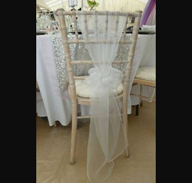 White Organza Sash on Whitewash Chiavari Chairs at Ewenny Priory