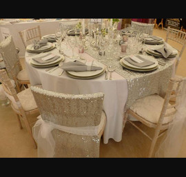 White Organza Sash on Silver Sequin Chair Veil at Ewenny Priory