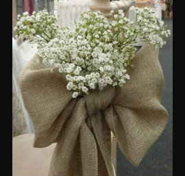 Burlap sash with gypsophlia